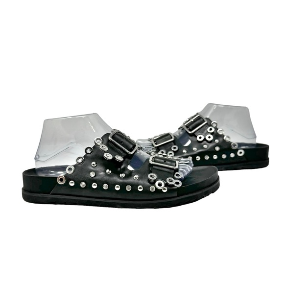 Ash New Universe Rhinestone Studded Leather Slip On Slides Sandals Black Size 40 - Picture 2 of 10